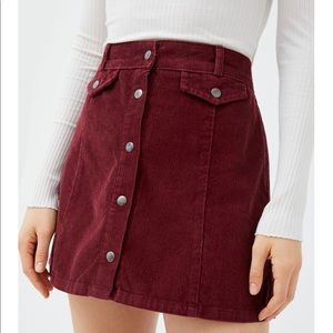 BDG Selma Corduroy Button Front Maroon Mini Skirt